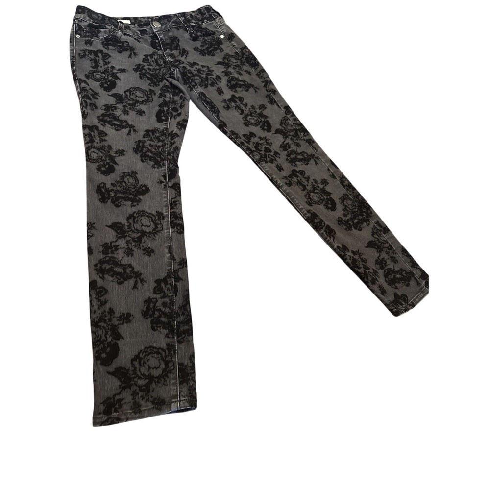 Decree Velvet Floral Slim Fit Jeans Women's Size 9 Black Gray‎ Stretch Pants